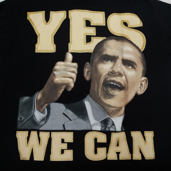 Barack Obama Yes We Can Mens XL T Shirt Black Graphic Gold Glitter USA President - Picture 1 of 8
